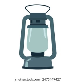 Blue vintage lantern vector illustration, old oil kerosene lamp image clip art, bushcraft or camping lantern icon isolated on white background