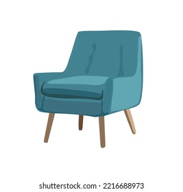 Bleu vintage fauteuil moderne du milieu du siècle, illustration vectorielle réaliste isolée sur fond blanc. L'intérieur design des années 70 et 80 est à la mode.