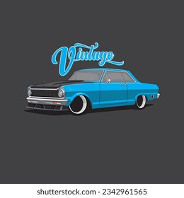 Blue Vintage Muscle Car Illustration