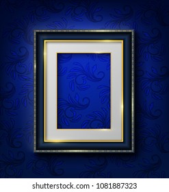 Blue Vintage Picture Frame On Blue Wall