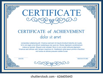 Blue Vintage retro frame certificate background design template, detailed certificate, frame with corner thailand line floral for picture,