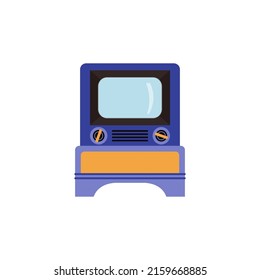Blue vintage, retro TV, vector flat illustration on a white background. TV for watching video programs at home, old screen for video viewing