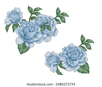 Blue Vintage Rose Watercolor Flower