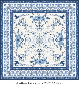 blue vintage scarf abstract flower decoration abstract pattern