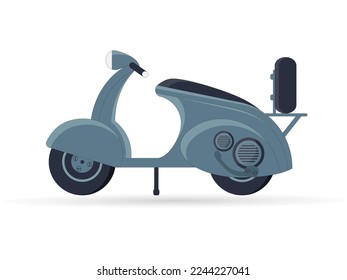 Blue vintage scooter with spare tire - Scooter motorcycle illustration. Vector illustration isolated on white