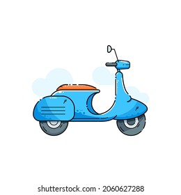 Blue vintage scooter, vector illustration, urban life, ride a motorbike in the city