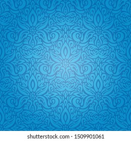 Blue vintage seamless wallpaper background design with decorative flowers