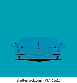 Blue vintage sofa flat vector illustration. house interior object icon
