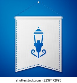 Blue Vintage street light icon isolated on blue background. White pennant template. Vector