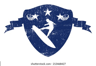 blue vintage surf shield with rider