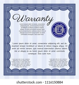 Blue Vintage Warranty Certificate template. With great quality guilloche pattern. Artistry design. Vector illustration. 