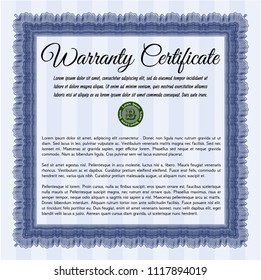 Blue Vintage Warranty Certificate template. Excellent design. Printer friendly. Customizable, Easy to edit and change colors. 