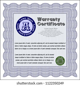 Blue Vintage Warranty Certificate template. Easy to print. Customizable, Easy to edit and change colors. Good design. 