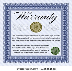 Blue Vintage Warranty Certificate template. Sophisticated design. Vector illustration. With great quality guilloche pattern. 