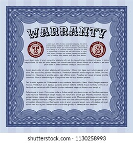 Blue Vintage Warranty Certificate template. Vector illustration. With linear background. Perfect design. 