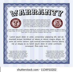 Blue Vintage Warranty Certificate template. Money Pattern design. Vector illustration. With complex linear background. 