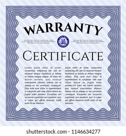 Blue Vintage Warranty Certificate template. With guilloche pattern and background. Customizable, Easy to edit and change colors. Artistry design. 