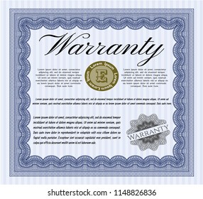 Blue Vintage Warranty Certificate template. With great quality guilloche pattern. Money style design. Vector illustration. 