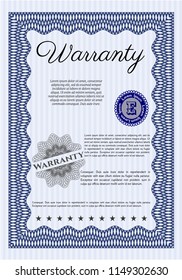Blue Vintage Warranty Certificate template. Modern design. Detailed. With quality background. 