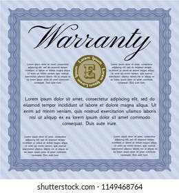 Blue Vintage Warranty Certificate template. Complex background. Customizable, Easy to edit and change colors. Money Pattern. 