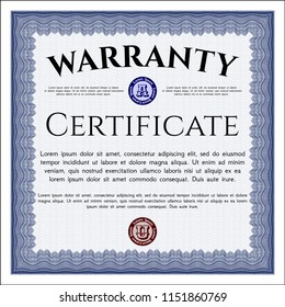 Blue Vintage Warranty Certificate template. Easy to print. Lovely design. Detailed. 
