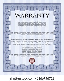 Blue Vintage Warranty Certificate template. Money design. With quality background. Vector illustration. 