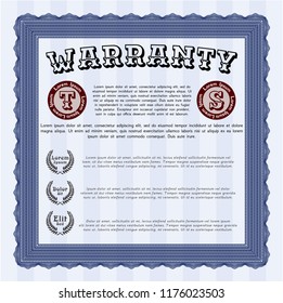 Blue Vintage Warranty Certificate template. With guilloche pattern. Nice design. Detailed. 