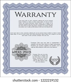 Blue Vintage Warranty Certificate template. Detailed. With quality background. Retro design. 