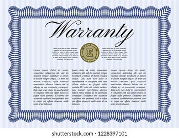 Blue Vintage Warranty Certificate template. With background. Money design. Customizable, Easy to edit and change colors. 