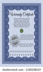 Blue Vintage Warranty Certificate template. With guilloche pattern. Sophisticated design. Customizable, Easy to edit and change colors. 