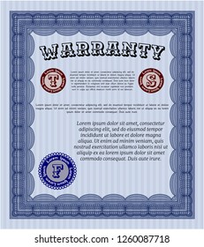 Blue Vintage Warranty Certificate template. Perfect design. Printer friendly. Vector illustration. 