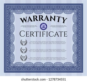 Blue Vintage Warranty Certificate template. Customizable, Easy to edit and change colors. With guilloche pattern and background. Money Pattern. 