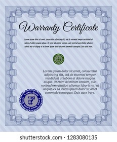 Blue Vintage Warranty Certificate template. Complex background. Artistry design. Customizable, Easy to edit and change colors. 