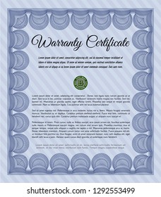 Blue Vintage Warranty Certificate template. Superior design. Customizable, Easy to edit and change colors. With great quality guilloche pattern. 