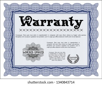 Blue Vintage Warranty Certificate template. Retro design. With background. Vector illustration. 