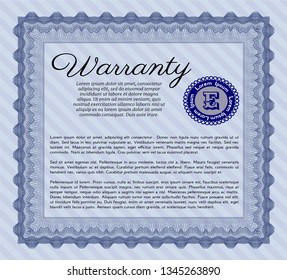Blue Vintage Warranty Certificate template. Money Pattern. Vector illustration. Printer friendly. 
