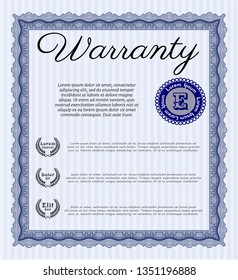 Blue Vintage Warranty Certificate template. Superior design. Vector illustration. Complex background. 