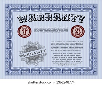 Blue Vintage Warranty Certificate template. Printer friendly. Detailed. Perfect design. 