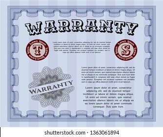 Blue Vintage Warranty Certificate template. Detailed. With great quality guilloche pattern. Retro design. 