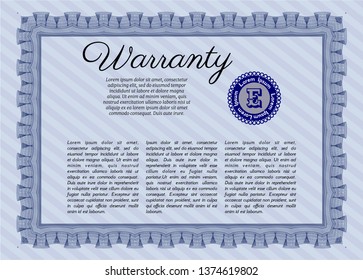 Blue Vintage Warranty Certificate template. With guilloche pattern and background. Customizable, Easy to edit and change colors. Perfect design. 