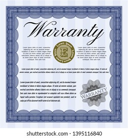 Blue Vintage Warranty Certificate template. Nice design. Vector illustration. With linear background. 