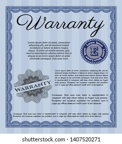 Blue Vintage Warranty Certificate template. Printer friendly. Sophisticated design. Detailed. 