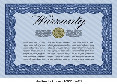 Blue Vintage Warranty Certificate template. Retro design. Easy to print. Vector illustration. 