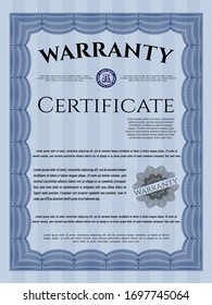Blue Vintage Warranty Certificate template. Customizable, Easy to edit and change colors. With guilloche pattern and background. Nice design. 