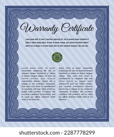 Blue Vintage Warranty Certificate template. Sophisticated design.    