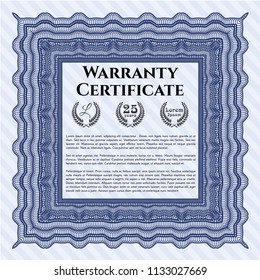 Blue Vintage Warranty template. With background. Detailed. Money Pattern design. 