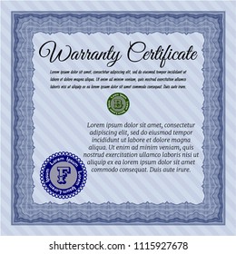 Blue Vintage Warranty template. Beauty design. Vector illustration. Easy to print. 