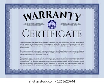 Blue Vintage Warranty template. Beauty design. Detailed. Printer friendly. 