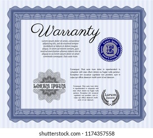 Blue Vintage Warranty template. Complex background. Detailed. Good design. 