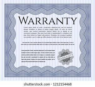 Blue Vintage Warranty template. Complex background. Vector illustration. Modern design. 